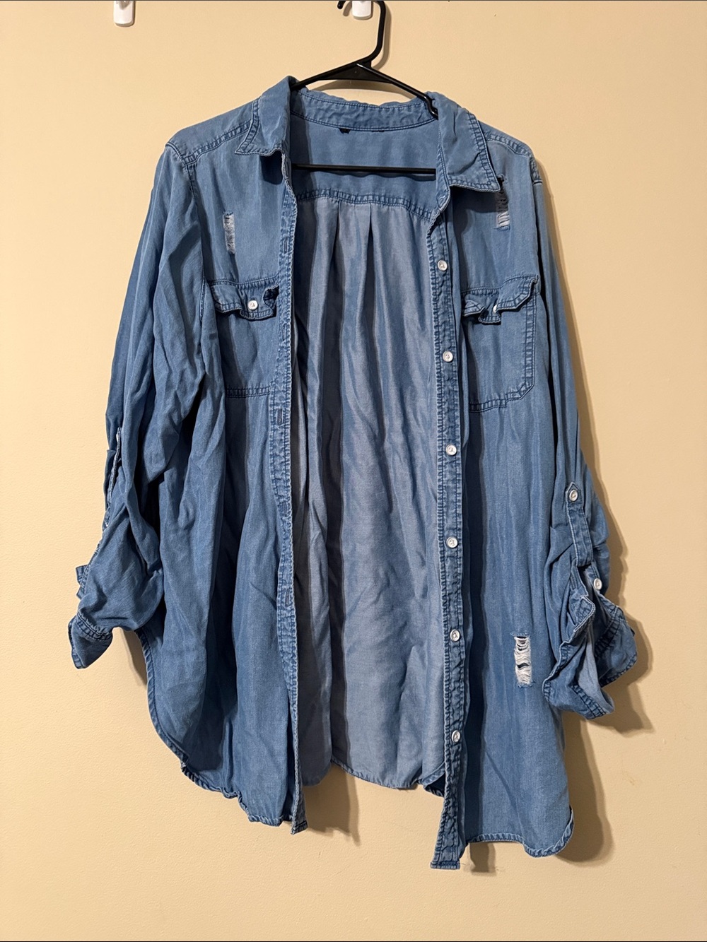 Light Wash Denim Button-Up Shirt Jacket